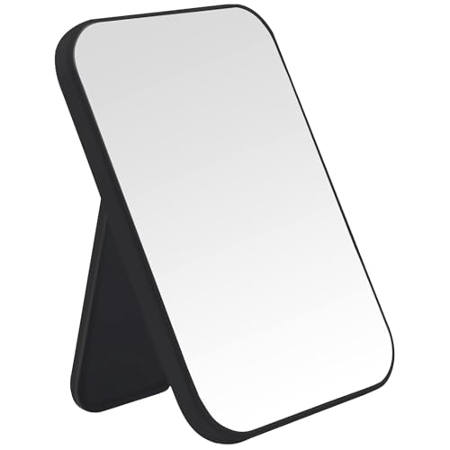 Ymemok Desktop Makeup Mirror, 8 Inch Portable Mirror, Simple Folding Makeup Mmirror with Stand, Standing Wall Hanging Double-Duty Black