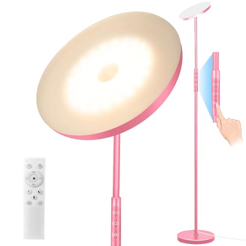 Floor Lamp, Upgraded 40W 4000LM Super Bright Torchiere LED Floor Lamps for Living Room, Stepless Dimmable Color Temperature 2700K-6500K with Remote & Touch Control, Standing Light for Bedroom Pink