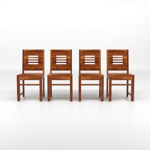 Image of Solid Sheesham Wood Dining Chair Set of 4 | Premium Wooden Dining Chairs for Dining Table | Modern Slatted Backrest | Heavy Duty Kitchen & Dining Room Chairs