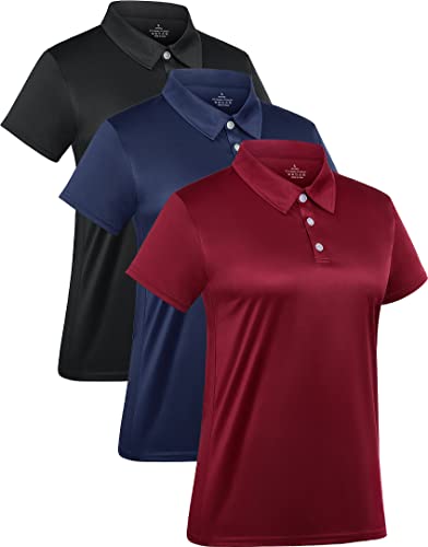 3-Pack Women's Short-Sleeve Sport Polo Shirts Quick Dry Moisture-Wicking Activewear Polos Tops for Work