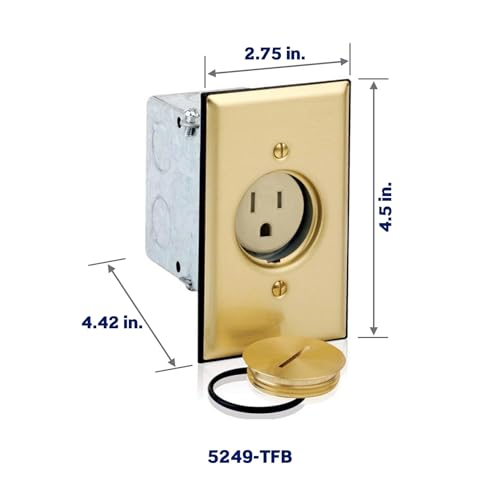 Leviton 1-Gang Single Receptacle Floor Box, Tamper-Resistant, Brass Finish, 15-Amp, 125V, 5249-TFB by Leviton - Image 2