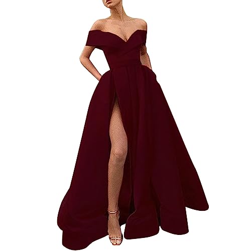 Abendkleid für Damen, Click, elegant, lang, Hochzeit, Party, Urlaub, einfarbig, dünn, locker, günstig, einfarbig, Sommer, bequem, Cocktailkleid,...