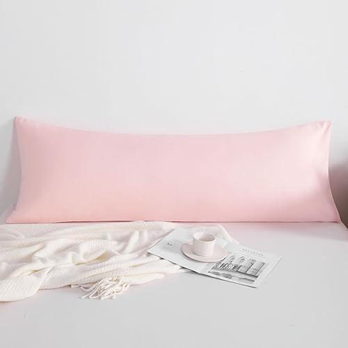FLXXIE Body Pillow Cover - Super Soft Microfiber 20x54 Body Pillow Case - Envelope Closure, Wrinkle, Stain Resistant Blush Pink Body Pillowcase, 20x54, Blush Pink
