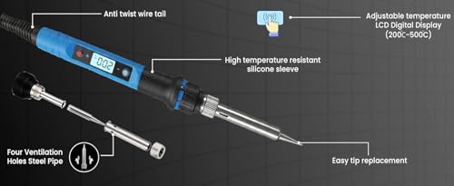 Image of LCD Digital Display Soldering Iron with 5 Additional Bits (LCD Display Iron with Solder wire Solder paste Desol Wick)