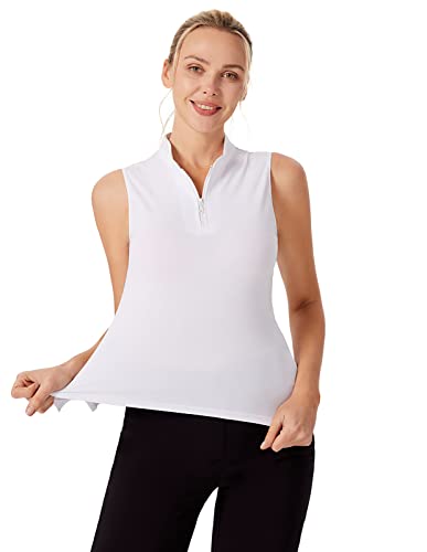 Women's Sleeveless Golf Shirt Zip Up Tennis Shirt Lightweight Quick Dry Active Tops Polo Shirts For Women L White #TOP1