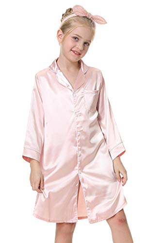 Children's Nightgown Polyester Silk Satin Sleepwear Girls Long Sleeve Nightdress Pajamas2
