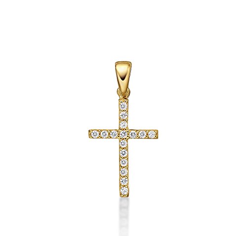 Diamond Treats Pendentif Croix Chretienne pour Femme en Or 9 Carats avec Pierres, Pendentif Croix Femme en Or 9 Carats, Pendentif Crucifix pour Femme et Jeune...