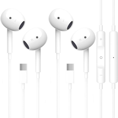 2 Pack Écouteurs Filaires USB C pour iPhone 16/15 Intra-Auriculaires avec Micro Intégrés et Contrôle du Volume, Écouteurs Stéréo Hi-FI Antibruit...