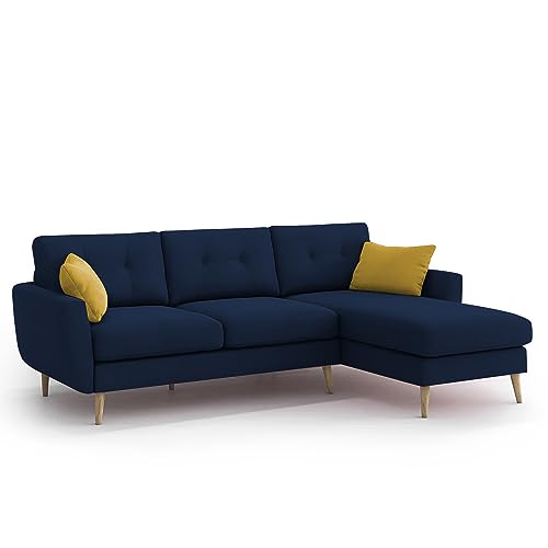 Image of BRAXTON Lindel RHS 4 Seater L Shape Sofa Set for Living Room (Blue) Premium Velvet Fabric Sofa