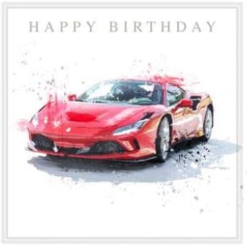 Cherry Orchard Carte D Anniversaire Ouverte Pour Homme Happy Birthday Aquarelle Rouge Ferrari Finition Aluminium Pour Lui Amazon Fr Fournitures De Bureau