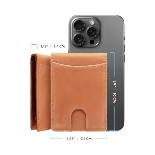 RFID Blocking Slim Bifold Genuine Leather Minimalist Wallet for Men with Money Clip Pull Strap Easy Card Pullout (Minimalist Bifold Wallet without Personalization, Sonoran Desert)2