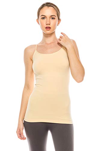 Kurve Women’s Camisole Tank Top - Basic Seamless Stretch Spaghetti Strap Cami Tops Uv Protective Fabric Rated Upf 50+ (Made In Usa) Nude, Large/X-Large #TOP3