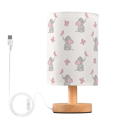 Image of YYZZH Cute Elephant Baby Play Nightstand Lamp with Wood Base Fabric Shade for Living Room Bedroom Kids Room Office