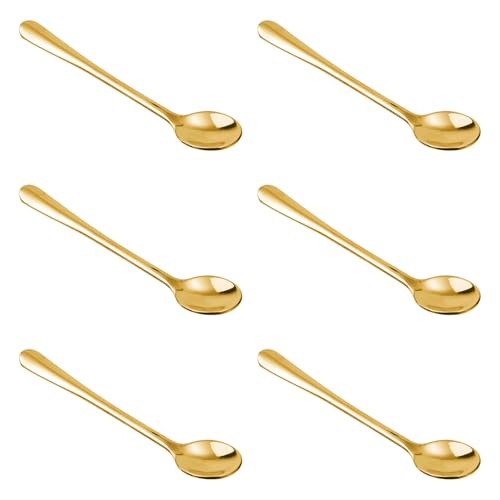 6pcs Tiny Stainless Steel Spoons, 3 x 0.6 Inch Cute Mini Gold Condiment Spoons Practical Little Espresso Scoops Small Dessert Spoons for Spices Jars Sugar Honey Coffee Ice Cream