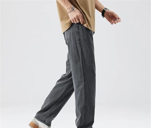 Men's Summer Jeans Thin Soft Straight Denim Pants Casual Wide Leg Trousers Classic Business Big Size4