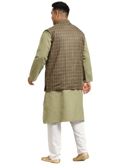 Image of SOJANYA (Since 1958, Men's Silk Blend Grey Kurta Pyjama & Silk Blend Jacket Combo
