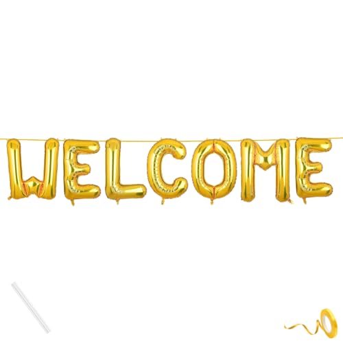 Image of Welcome Banner Gold for Birthday Wedding Office Home Baby Boy Girl Foil Balloon Decoration Decor Celebration Golden