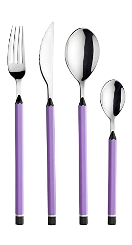 SET POSATE 24 PEZZI: Realizzate in acciaio inox e nichel free + manico in ABS, un materiale con una buona resistenza termica, elevata durezza e resistenza agli urti. Il set è composto da 6 cucchiai, 6 forchette, 6 coltelli e 6 cucchiaini caffè. È possibile completare il set con le Matite baby, ideali per i più piccoli.