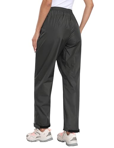 MoFiz Damen Regenhose Wasserdicht Fahrrad Überziehhose Leichte Packbar Hose Winddicht Outdoorhose Wanderhose Trekkinghose Dunkelgrau Größe EU 3XL