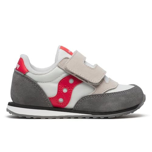 Saucony Baby Jazz Hook & Loop Sneaker, White/Grey/RED, 9.5 US Unisex Little Kid