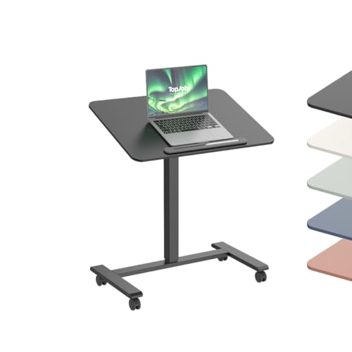 Image of TopJob ANYDESK FOLD Mobile Standing Desk, Portable with Lockable Wheels, Foldable Stand Desk, Rolling Computer Workstations, Used for Home, Couch Side Table, Bedside Table in Bed Room Kitchen (Black)