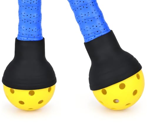 Black silicone pickleball ball retriever mounted flush on a paddle handle — proof of the low-profile fit the listing describes