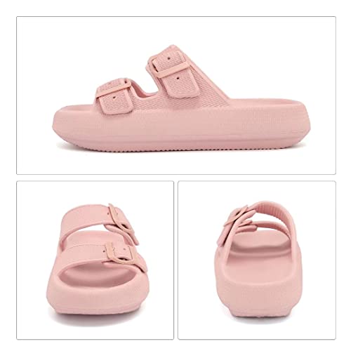 Yocci Women Men Pillow Slippers Slides Cushioned Thick Non Slip Sloe Double Buckle Adjustable Pool Beach Sandals Outdoor And Indoor-Wztx002-Pink-42.43 #TOP1