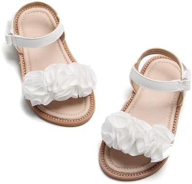 Felix & Flora Toddler Girl White Sandals Size 6 - Easter Flower Girl Dress Shoes Open Toe Little Kid Flats