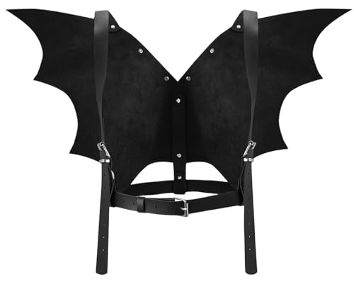 WARANDOD Women Goth Black Bat Wing Fashion Harness Top Adjustable Punk Faux Leather Costume Accessory with Alloy for Festival Party Outfit(Waist 26.4-35.0in)