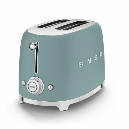 Image of SMEG 2 Slice Toaster with 6 Presets and Defrost Function and Removable Crumb Tray (Jade)
