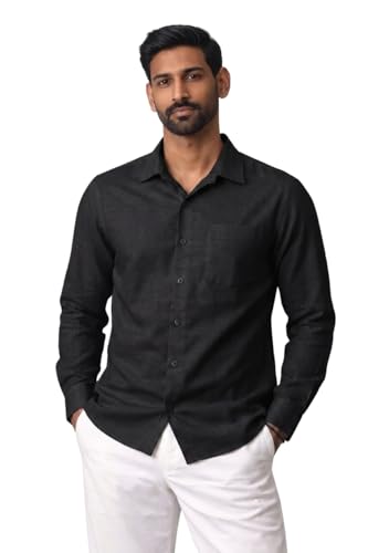 Image of Men's Linen Blend Shirt | Breathable Summer Shirt for Men | Full Sleeve Casual | Classic Fit Solid | Lightweight Comfortable | Summer Classics Collection