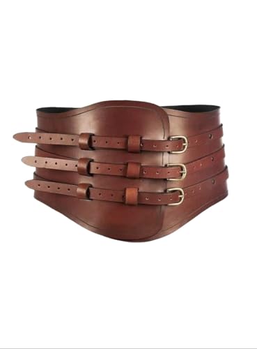 Medieval Leather Waist Armor Belt, Triple Buckle Design, Brown Gladiator Kidney Belt, Roman Warrior Costume Accessory3