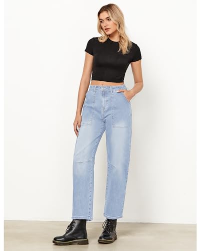 GRAPENT Barrel Jeans for Women High Waisted Trendy Wide Leg Baggy Ankle Length Stretchy Denim Trouser Jeans with Pockets2