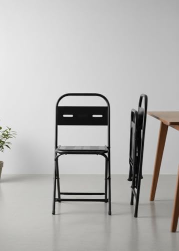 Image of Metal Folding Chair Black | Heavy Duty Metal Frame Foldable Chair with Backrest | Portable Space Saving Seating for Home, Office, Shop & Events PF-04 (Black)