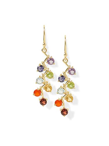 Yotreasure 7 Chakra Stones Healing Crystal Dangle Earrings In 18Kt Gold Over 925 Silver #TOP22