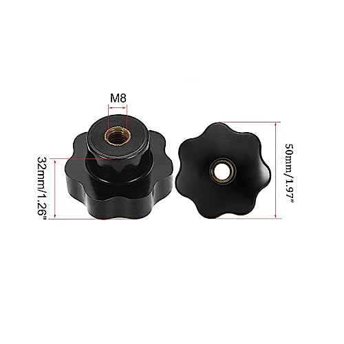TA-VIGOR 2Pcs Star Knob Grip Handle M8 x 50mm Dia Brass Insert Female Thread Black, M8-50mm Dia - Image 2