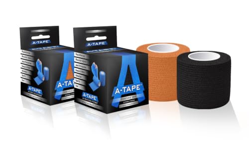 Image of Cohesive Self Adhesive Bandage | Self-Adhesive Compression Wrap - Sports, Gym & Joint Protection Tape | (Reusable & Waterproof, 5 cm X 4.5 Mtr) Crepe Bandage Pack of 2 (Orange, Black)