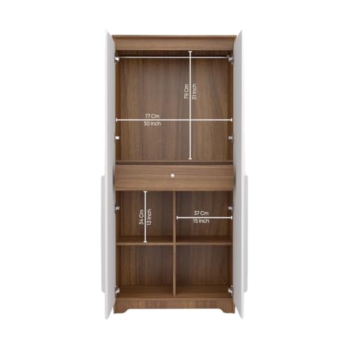 Image of COUCH CULTURE Alexa Engineered Wood Wardrobe Almirah for Cloth with 2 Doors | Wooden Almirah With Lock | Multipurpose Organizer| 5 Shelves & 1 Drawer | 1 Year Warranty | White Door Wardrobe