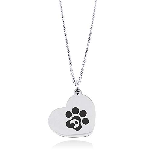 Tioneer Stainless Steel Letter D Initial Cat Dog Paws Monogram Floating Heart Tag Charm Pendant Necklace