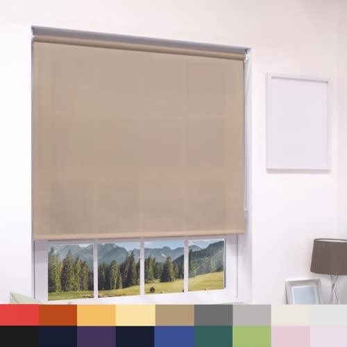 Made To Measure Deluxe Daylight Roller Blinds Light Filtering Premium Fabric Easy Fit Metal Brackets Bedroom Living Room Office Child Safe 160cm Length Trimmable Light Brown 120cm