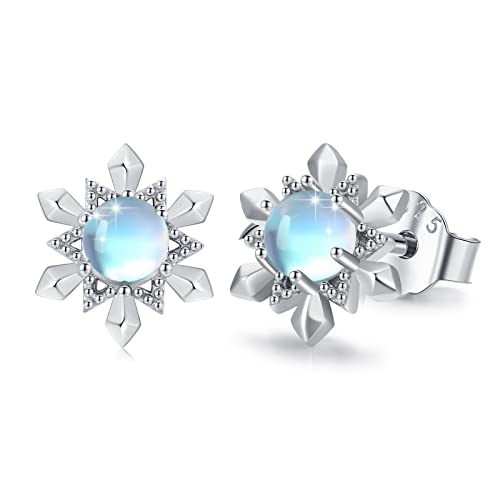 Schneeflocke Ohrringe Damen 925 Sterling Silber Mondstein Ohrringe Weihnachten Ohrstecker Regenbogen Geschenke für Mädchen Frauen Kinder