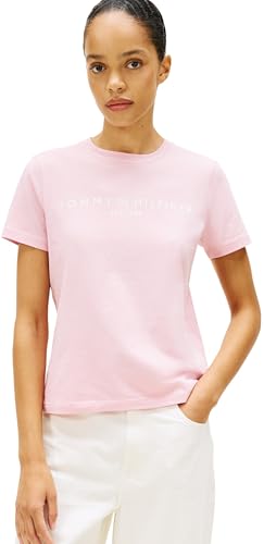 Girocollo Tommy Hilfiger Reg Corp Logo C-nk SS Ww0ww40276, Top in Maglia a Maniche Corte Donna, Pink (Bonita Pink), M