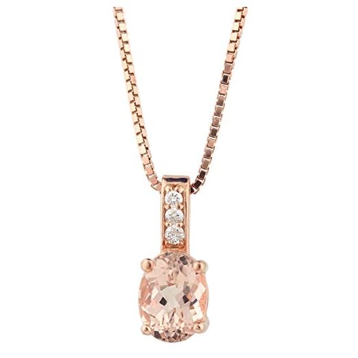 GNG Natural Morganite & Diamond Pendant Necklace In Sterling Silver (Rose Gold Plated) (7x5mm)