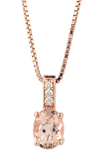GNG Natural Morganite & Diamond Pendant Necklace In Sterling Silver (Rose Gold Plated)