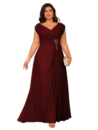 Image of Clothfun Simple V Neck Mother of The Bride Dresses Lace Appliques Chiffon Sleeveless Mother of The Groom Dress CYN014