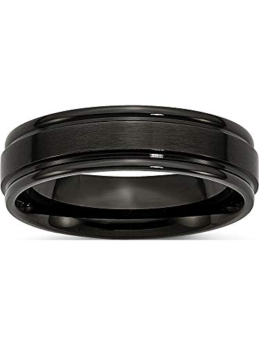 Chisel Stainless Steel 6mm Black IP-Plated Brushed Center/Polished Edges Band (Width=6)