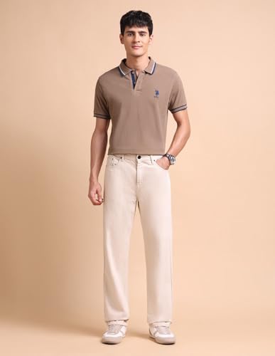 Image of U.S. Polo ASSN. Solid Slim Fit Polo T Shirts for Men - 100% Cotton, Half Sleeves Mens Tshirt