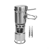 Réchaud à bois de chauffage portable en acier inoxydable avec échelle de mesure, réchaud coupe vent pour le camping, design gigogne avec cendrier