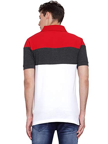 Image of Kalt Men's Half Sleeves Multicolour Polo Neck Cotton Blend T-Shirt(White::Dark Grey::Red)