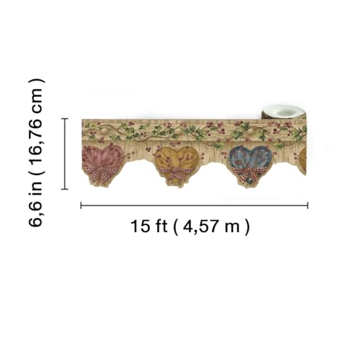 Frise papier peint motif cœurs finition bois rustique marron - 4